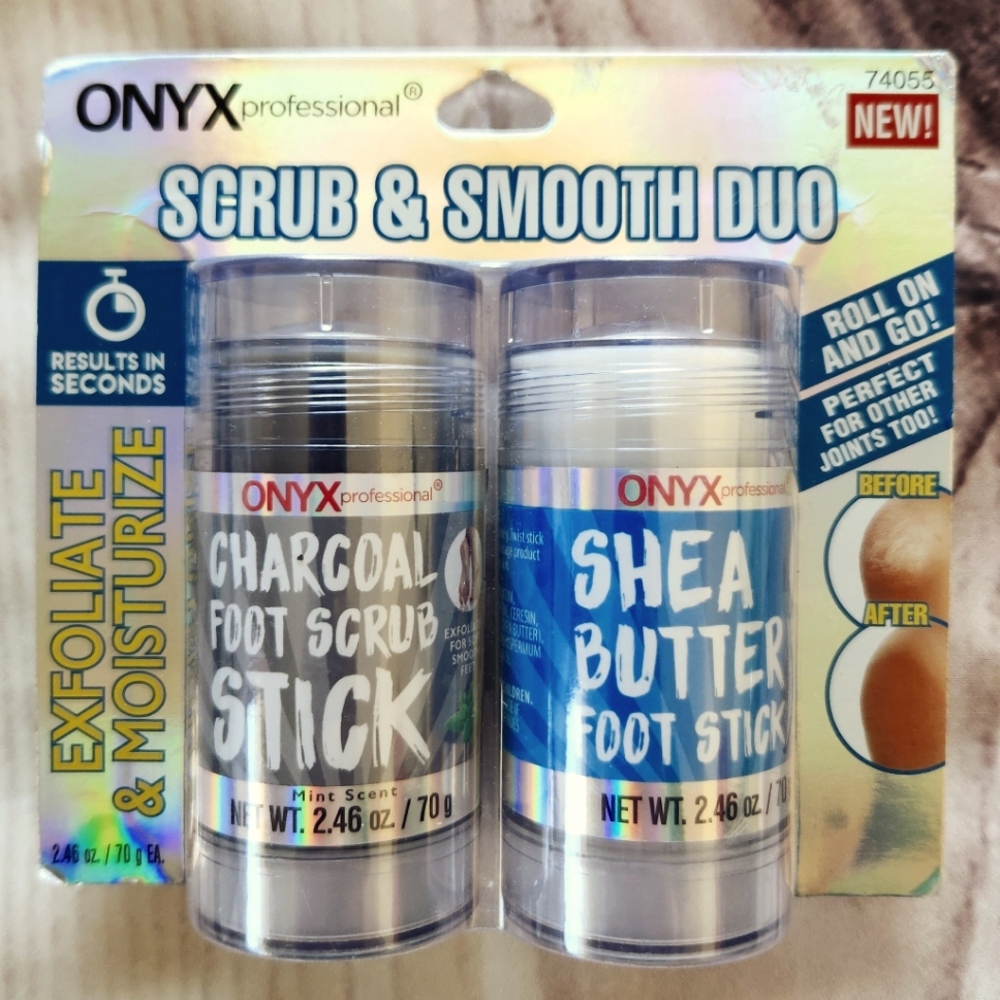 NWT Onyx Professional "Scrub And Smooth Duo" Foot Stick Charcoal Shea Butter